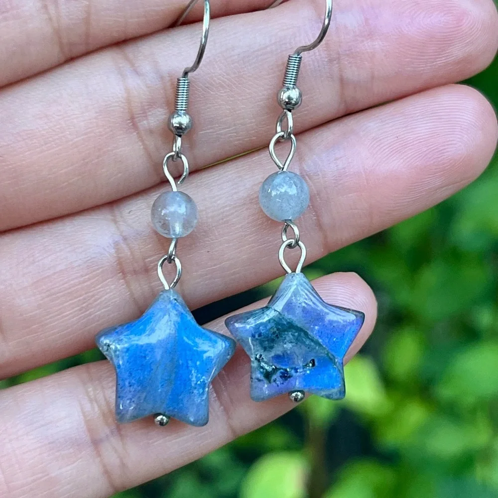 Stainless steel labradorite‎ star drop earrings 0431